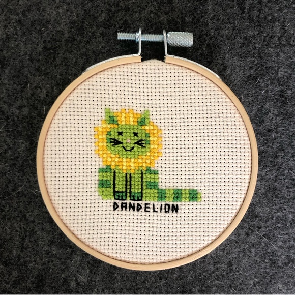 Handmade Dandelion Cat Cross Stitch - Picture 1 of 1